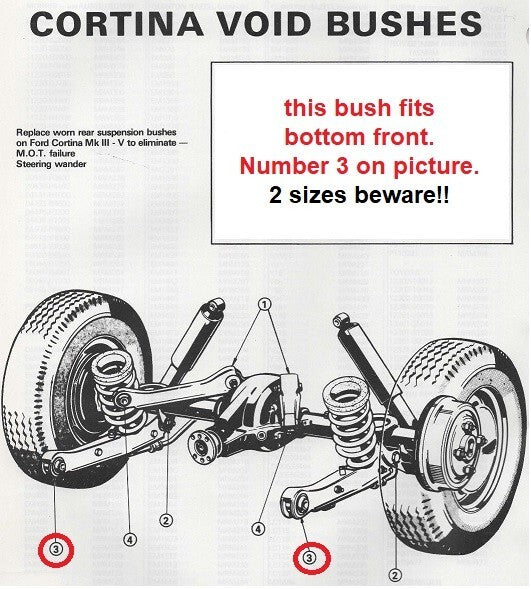 FORD CORTINA Mk3 (1970-76)NEW REAR AXLE, FRONT LOWER BUSHES(PAIR) 50mm Diameter