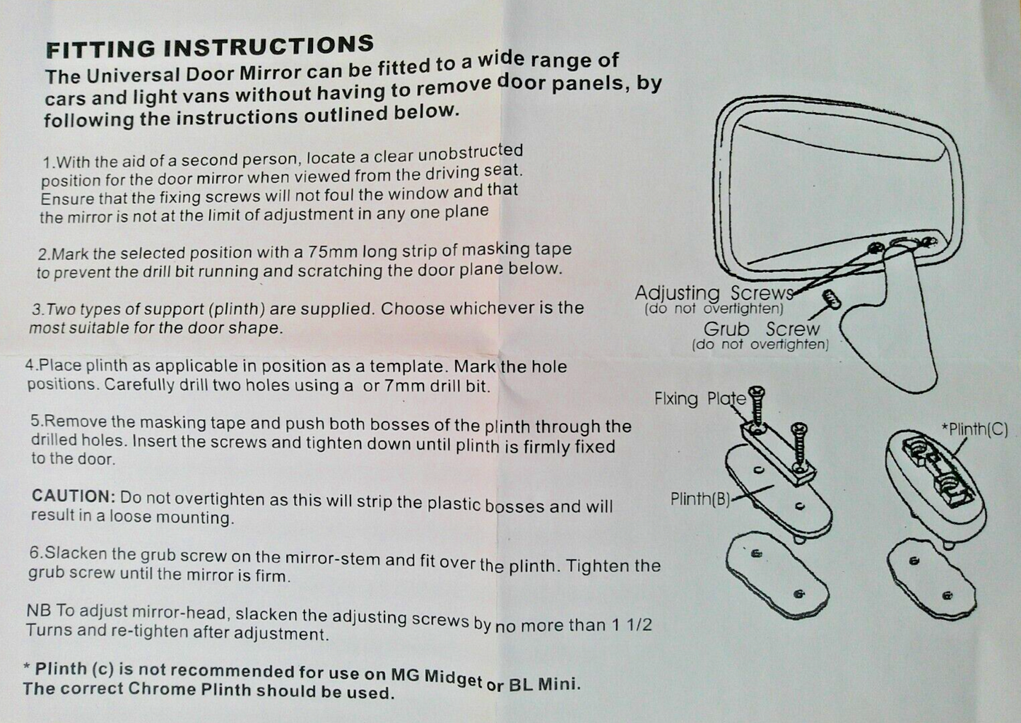 CLASSIC MINI DRIVER SIDE STAINLESS STEEL DOOR MIRROR with fixing kit -GAM215A