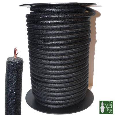 9mm HT Ignition Lead Cable - Wire Core Cotton Braided Black Satin Veteran
