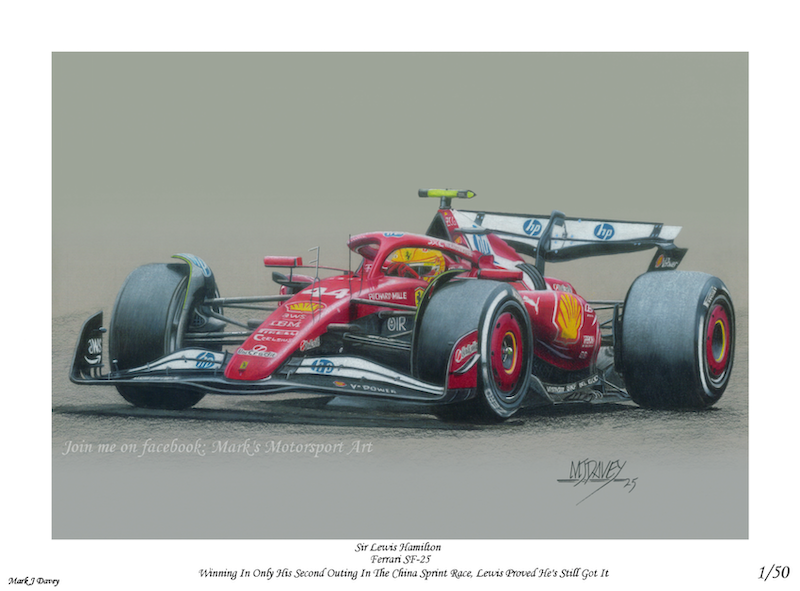 Sir Lewis Hamilton driving the Ferrari SF25 at the 2025 Chinese GP - Limited Edition Giclee Print