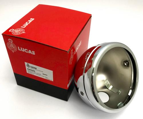 Lucas 5 - 3/4" Motorcycle Headlamp Headlight Shell + Rim Chrome 58395C Café Racer - Vroom Classics
