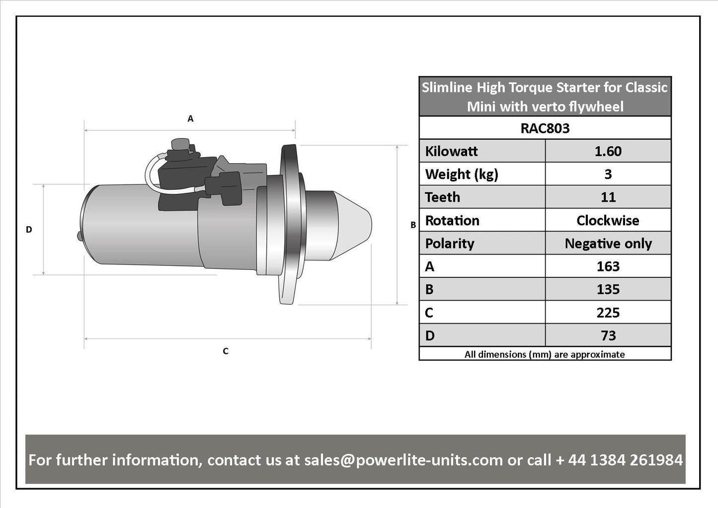 RAC803 Powerlite High Torque Starter Motor - Vroom Classics