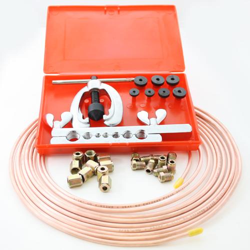 25ft Copper Brake Pipe Tube 10 x Male & Female Nuts & 9 Piece Flaring Tool Kit - Vroom Classics