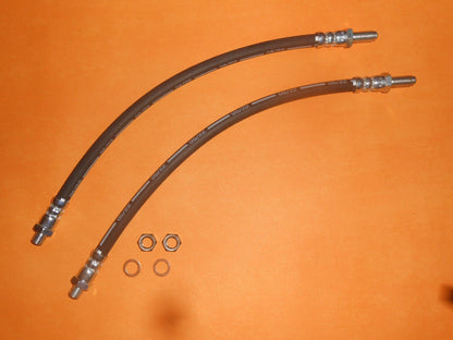 3/8" UNF 352mm long FLEXIBLE BRAKE HOSES PAIR + nuts & washers - Vroom Classics