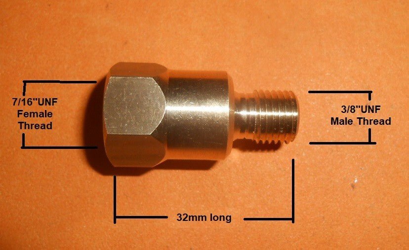 3/8" UNF male to 7/16" UNF female Brass brake or clutch pipe adapter - Vroom Classics