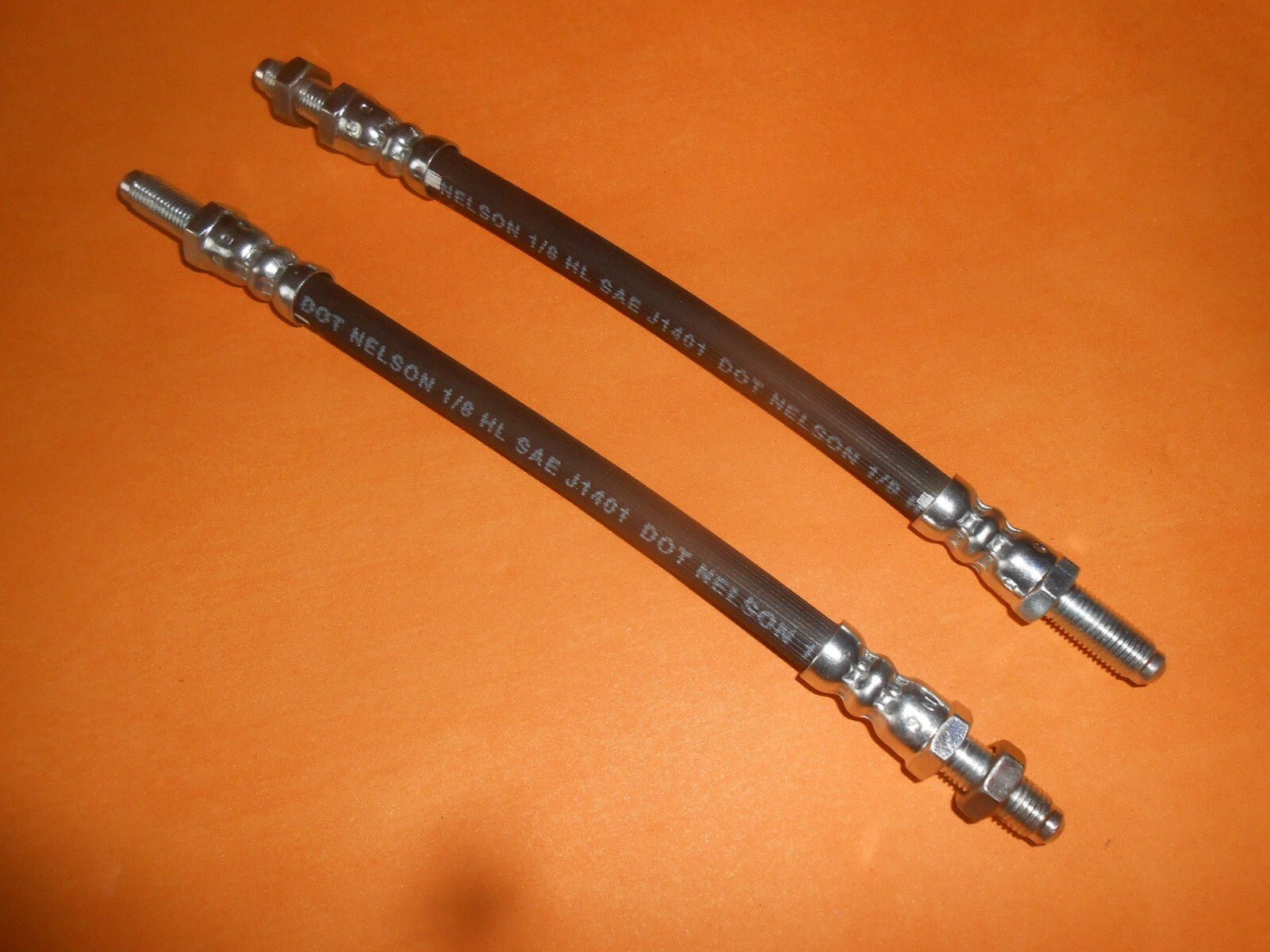 3/8" UNF x 225mm total length FLEXIBLE BRAKE HOSES PAIR + locking nuts - Vroom Classics