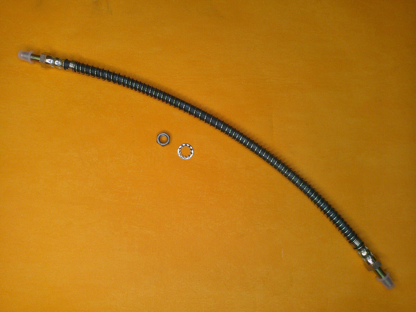 3/8 UNF x 480mm long length IMPERIAL BRAKE HOSE (ARMOURED)+ locking nut & washer - Vroom Classics