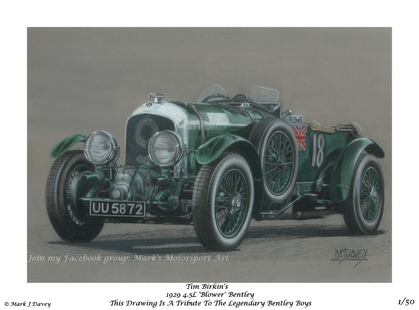 4½ Litre ‘Blower’ Bentley - Limited Edition Giclee Print - Vroom Classics