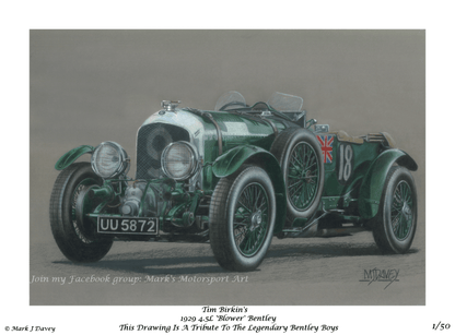 4½ Litre ‘Blower’ Bentley - Limited Edition Giclee Print - Vroom Classics