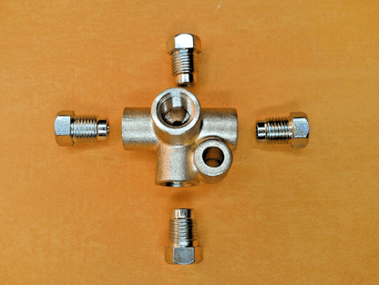 4 Way Brake Pipe M10 Brass connector +4 Metric Brake Unions for 3/16" Pipe - Vroom Classics