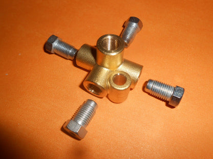 4 Way Brake Pipe 3/8 UNF Brass connector +4 Imperial Brake Unions for 3/16" Pipe