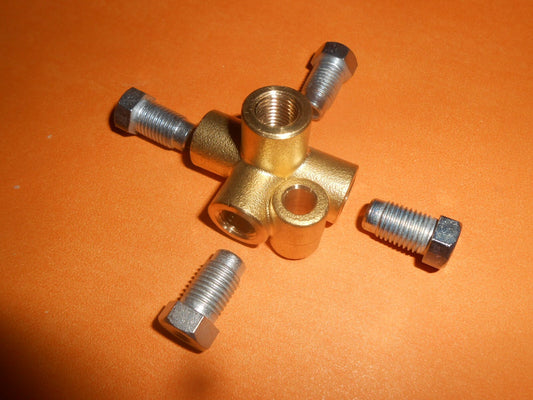4 Way Brake Pipe 3/8 UNF Brass connector +4 Imperial Brake Unions for 3/16" Pipe