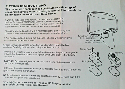 CLASSIC CAR "TEX Type" DRIVER SIDE STAINLESS STEEL DOOR MIRROR + fixing kit