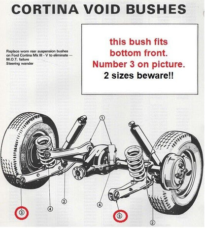FORD CORTINA Mk4 Mk5(1977-82)NEW REAR AXLE,FRONT LOWER BUSHES(PAIR)50mm Diameter