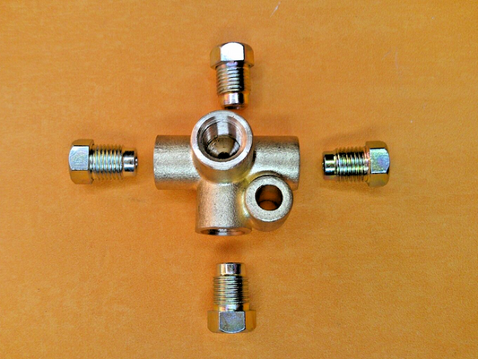 4 Way Brake Pipe M10 Brass connector +4 Metric Brake Unions for 3/16" Pipe