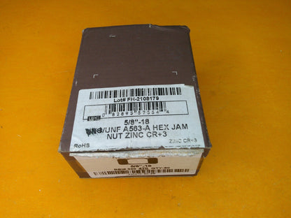 HEX NUTS ZINC 5/8" x18 UNF thread BOX of 50