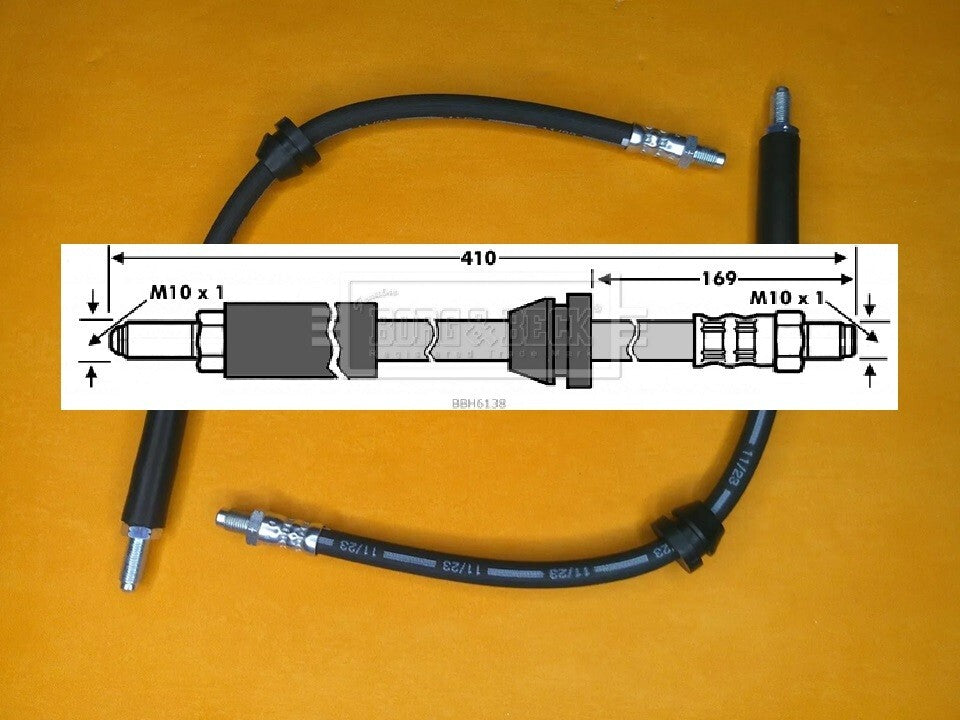 FORD ESCORT Mk3 Mk4 (05/1983-1990)410mm long FRONT BRAKE HOSES PAIR-BORG & BECK