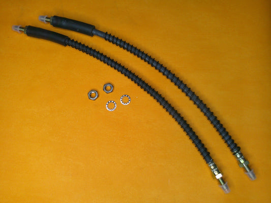M10 x 470mm long METRIC FLEXIBLE BRAKE HOSES PAIR + locking nuts (ARMOURED)