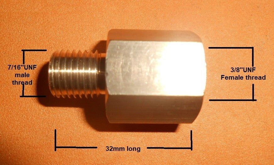 7/16" UNF male to 3/8" UNF female Brass Hydraulic clutch or brake pipe adapter