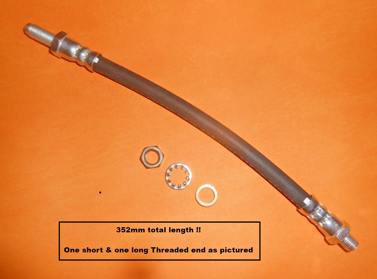 3/8" UNF 352mm Total length IMPERIAL FLEXI BRAKE HOSE + locking nut & washer