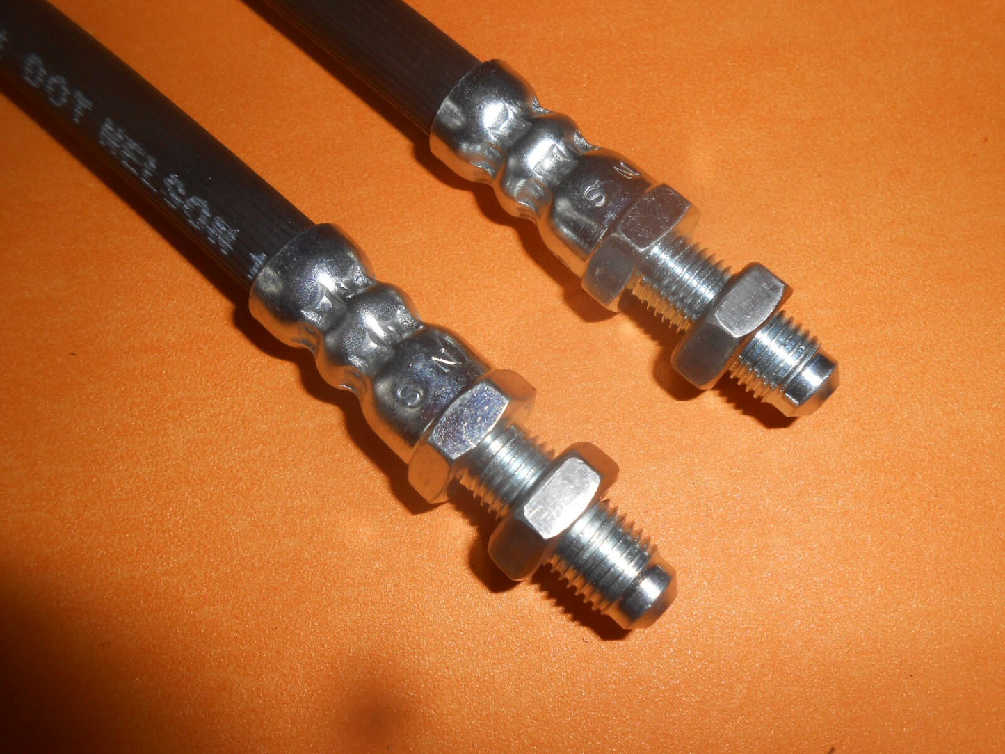 3/8" UNF x 225mm total length FLEXIBLE BRAKE HOSES PAIR + locking nuts