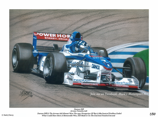 Damon Hill in the Arrows A18 Yamaha, 1997 Hungarian GP - Limited Edition Giclee Print