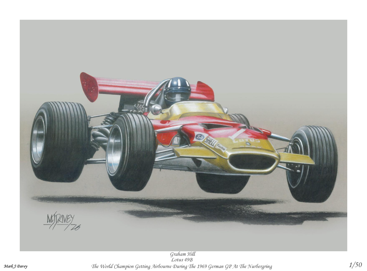 Graham Hill Airborne in a Lotus - Limited Edition Giclee Print