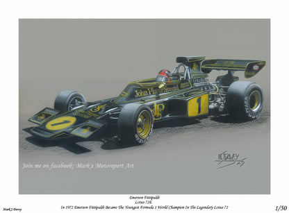 Emerson Fittipaldi in the 1972 Lotus 72E - Limited Edition Giclee Print