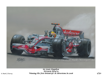 Sir Lewis Hamilton in the McLaren MP4/23 at the 2008 British GP - Limited Edition Giclee Print
