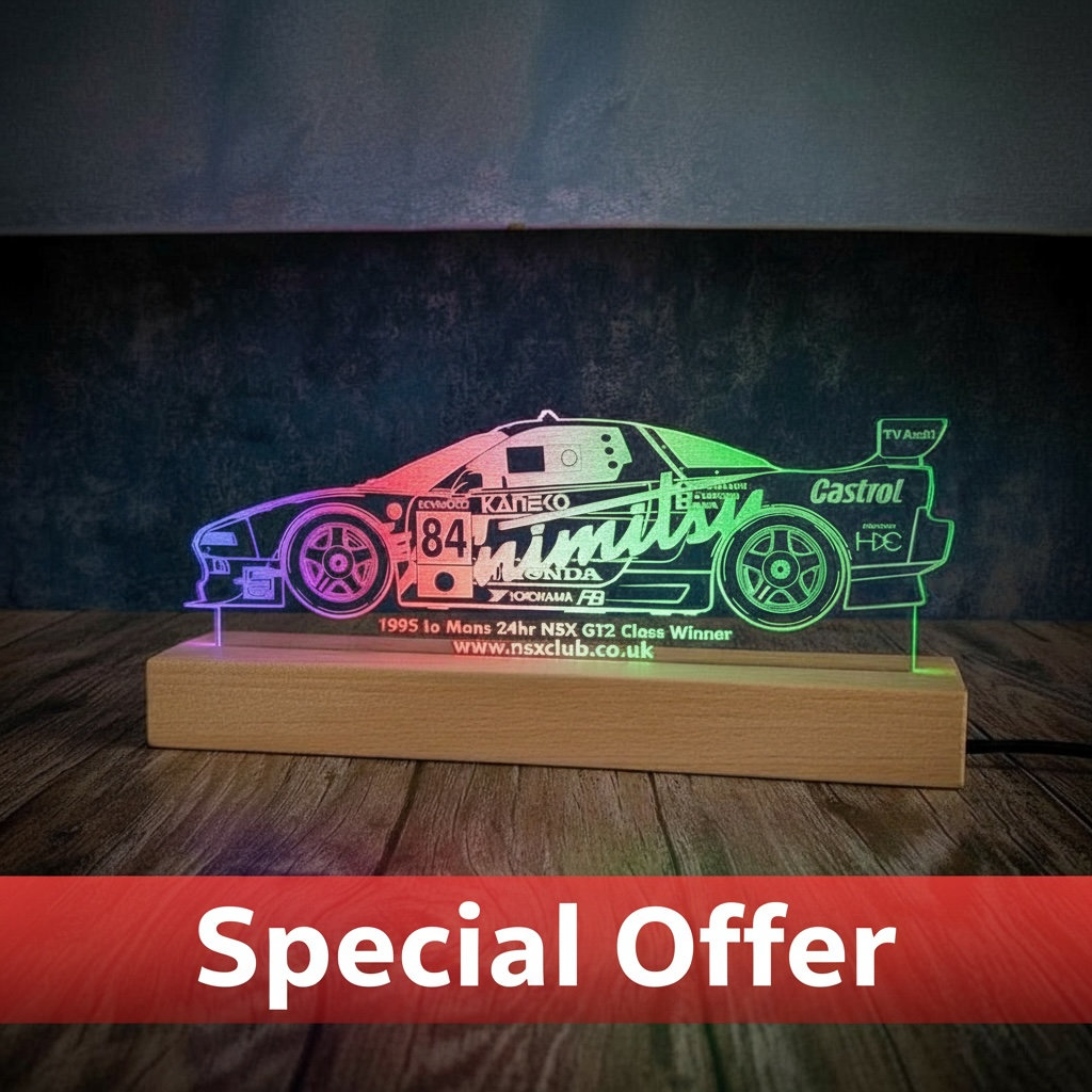 1995 Honda NSX GT2 #84 – Le Mans 24hr Winner Laser-Etched Perspex Light Display
