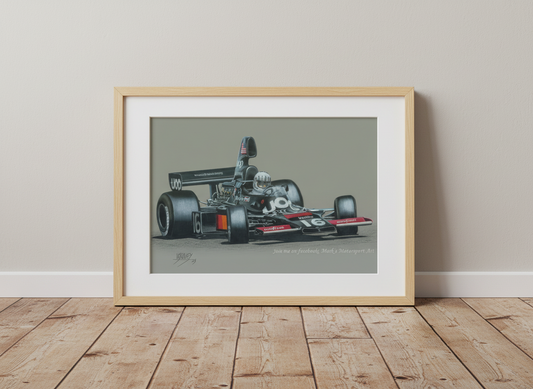 Tom Pryce powersliding the Shadow DN5 at the 1975 Swedish GP - Limited Edition Giclee Print