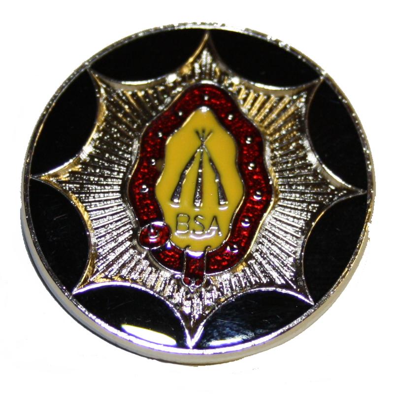 GS42013 -BSA Piled Arms Red, Gold Pin Badge.