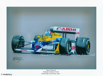 Nigel Mansell in the Williams FW11B at the 1987 British GP - Limited Edition Giclee Print