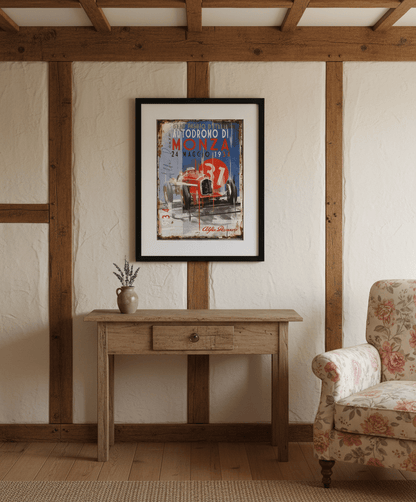 Alfa Romeo P3 1934 Italian GP Weathered Promotional Poster - Vroom Classics