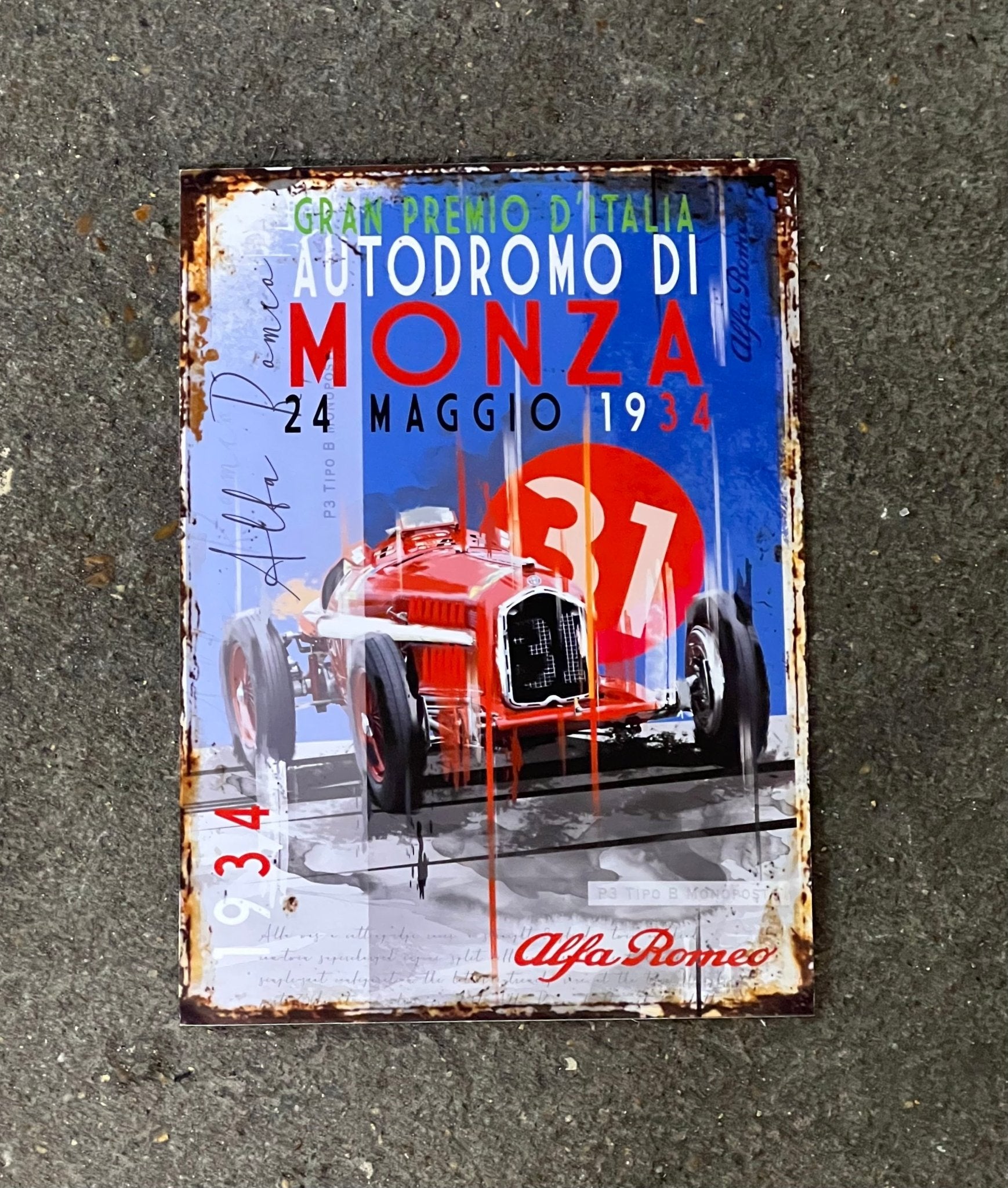 Alfa Romeo P3 1934 Italian GP Weathered Promotional Poster - Vroom Classics