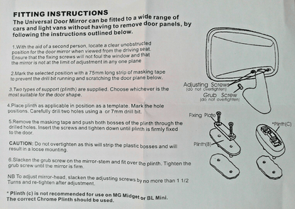 AUSTIN MORRIS 1100 1300 DRIVER SIDE STAINLESS STEEL DOOR MIRROR with fixing kit - Vroom Classics
