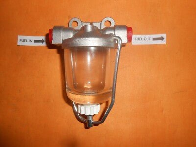 AUSTIN MORRIS MG RILEY WOLSELEY GLASS BOWL HIGH FLOW FUEL FILTER(Left to Right) - Vroom Classics