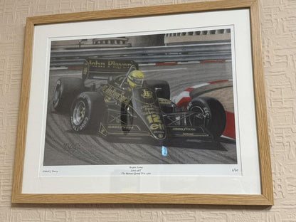 Ayrton Senna in the 1986 Lotus 98T at the 1986 Monaco GP 1986 - Limited Edtition Giclee Print - Vroom Classics