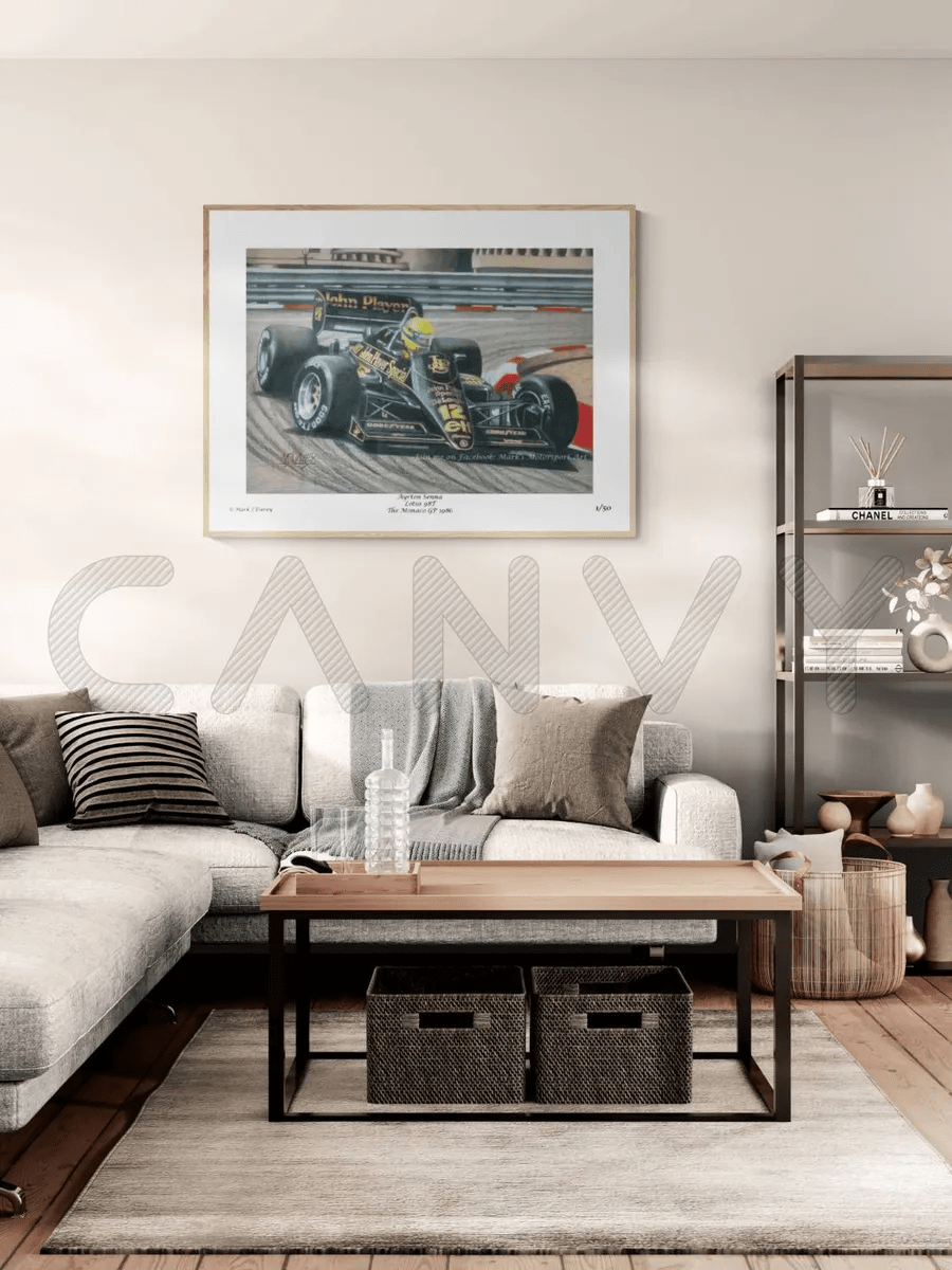 Ayrton Senna in the 1986 Lotus 98T at the 1986 Monaco GP 1986 - Limited Edtition Giclee Print - Vroom Classics