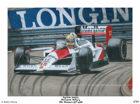 Ayrton Senna in the McLaren MP4/4 at the 1988 Monaco GP 1988 - Limited Edition Giclee Print - Vroom Classics