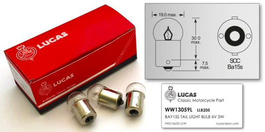 BA15S Lucas Rear Lamp Single Filament Bulb 6V LLB205 (10 Pack) - Vroom Classics