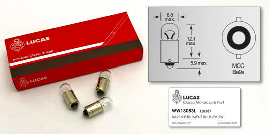 BA9S Lucas Instrument Bulb 6V LLB287T (10 Pack) - Vroom Classics