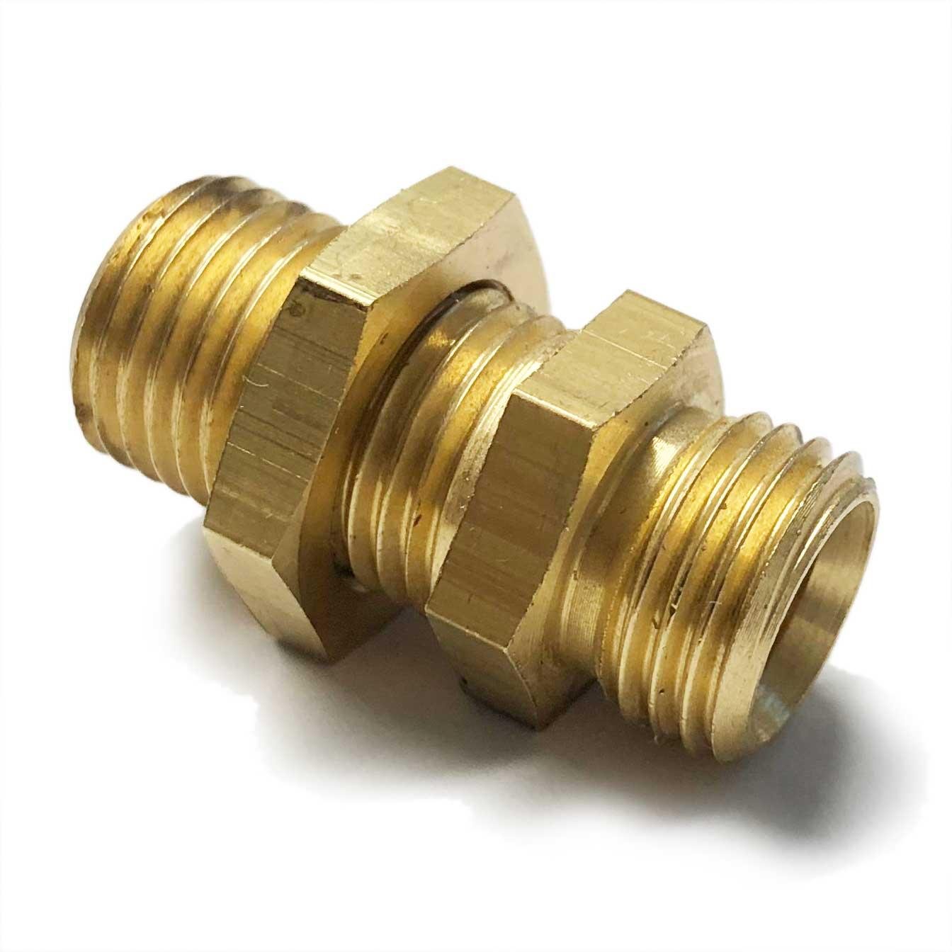 Brass Equal Bulkhead Coupling 5/16" O/D - 1/4" BSP - Petrol Fuel Pipe - Vroom Classics