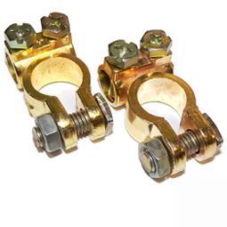 Car Battery Terminals Clamps Pair Screw Connection Positive & Negative Brass Coa - Vroom Classics