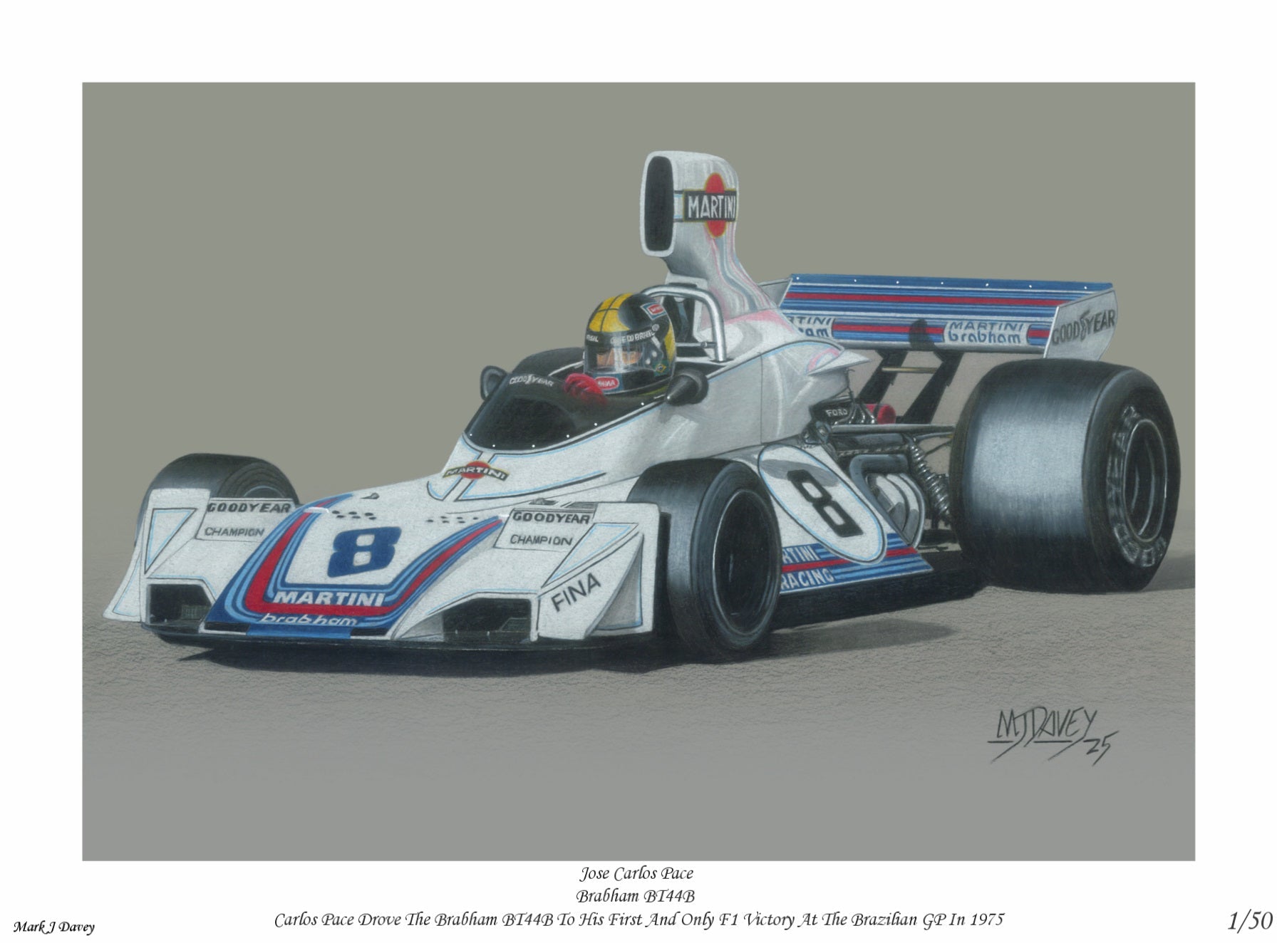 Carlos Pace in the Brabham BT44B at the 1975 Monaco GP - Limited Edition Giclee Print - Vroom Classics