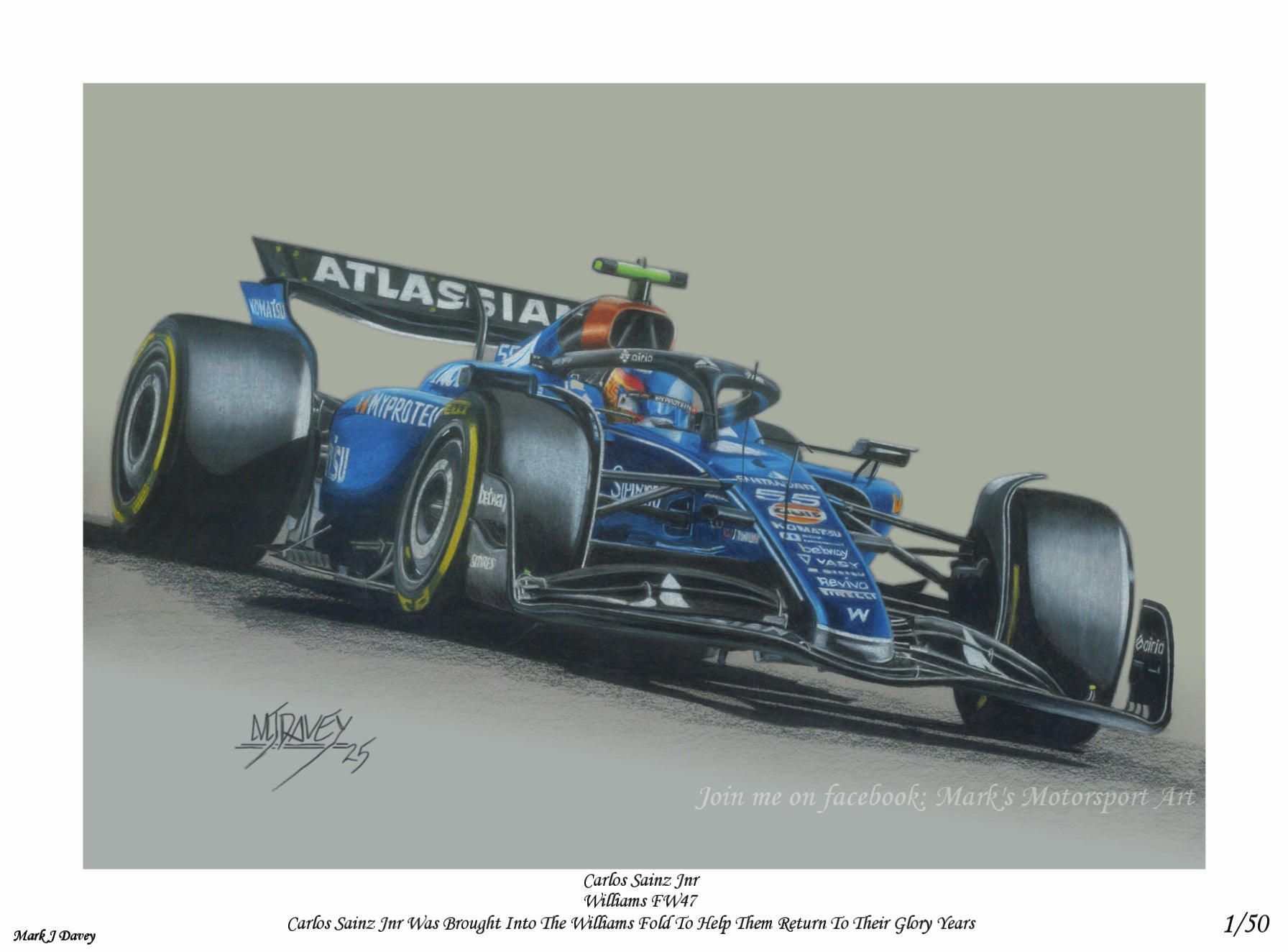 Carlos Sainz Jr in the Williams FW47 Mercedes at the 2025 Emilia Romagna GP - Limited Edition Giclee Print - Vroom Classics