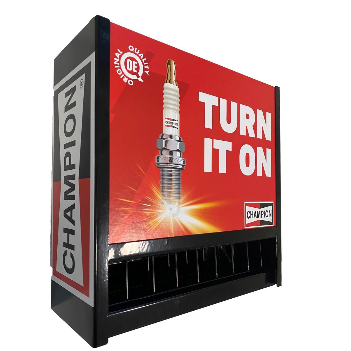 Champion Spark Plug Dispenser Cabinet Wall Mounted - Storage Columns 80 Plugs - Vroom Classics