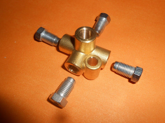 CLASSIC CAR Brake Pipe 4 Way union, Fitting 3/8" UNF thread for 3/16" Pipe - Vroom Classics