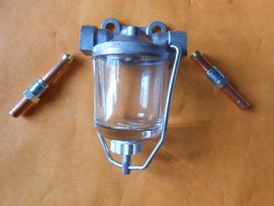 CLASSIC CAR(AC DELCO TYPE)GLASS BOWL FUEL FILTER +pipe fixing kit(Left to Right) - Vroom Classics