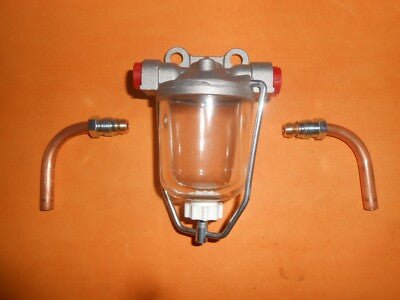 CLASSIC CAR(AC DELCO TYPE)GLASS BOWL FUEL FILTER +pipe fixing kit(Left to Right) - Vroom Classics